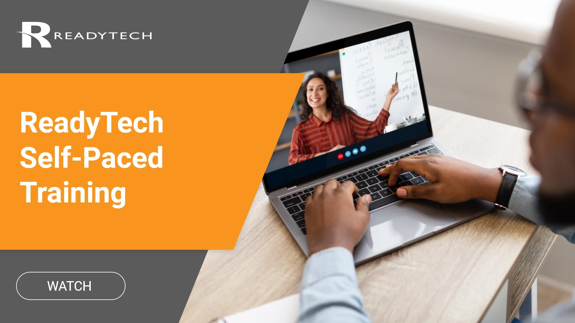 Person using a laptop performing Self-Paced Training on a laptop