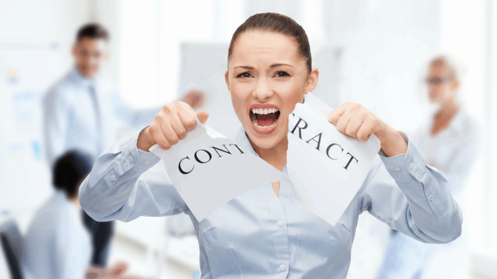 Woman tearing up contract for virtual it labs