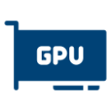 Icon of a GPU with the word GPU on it, symbolizing specialized hardware training for graphics and compute-intensive applications