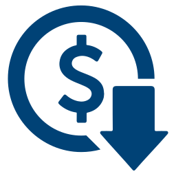 Icon of a dollar sign with a downward arrow, symbolizing cost reduction and budget-conscious industries