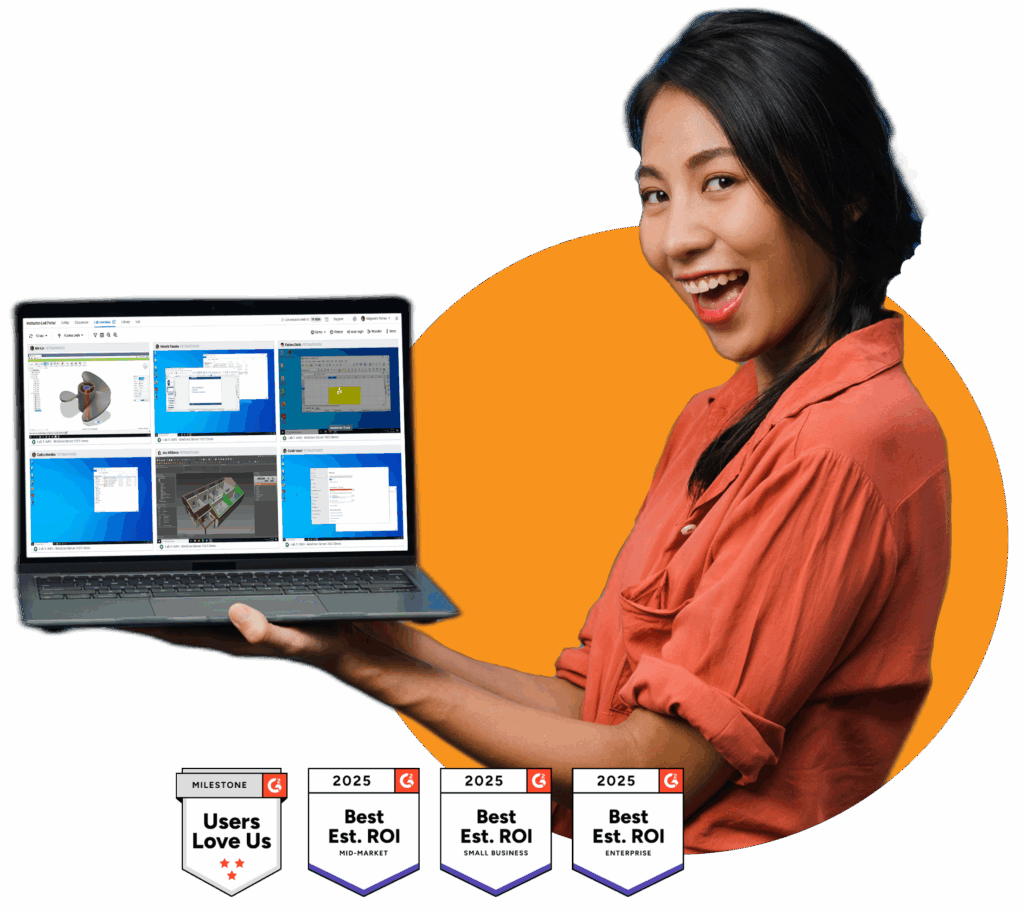 virtual training paltform image of woman holding a laptop